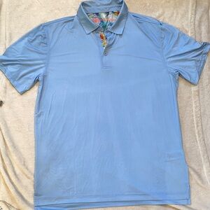 Robert Graham performance polo blue birdseye contrast placket Sz L